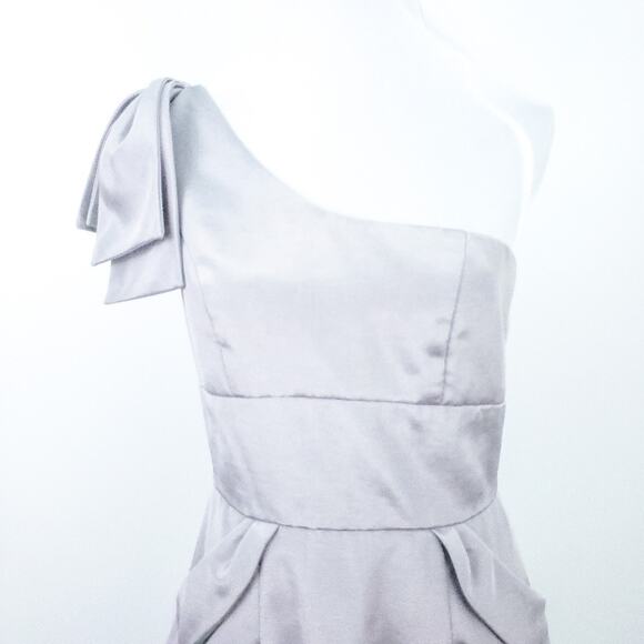 Doucette Duvall Gray One Shoulder Cocktail Dress 8 Large Shoulder Bow, Pockets - Picture 2 of 7